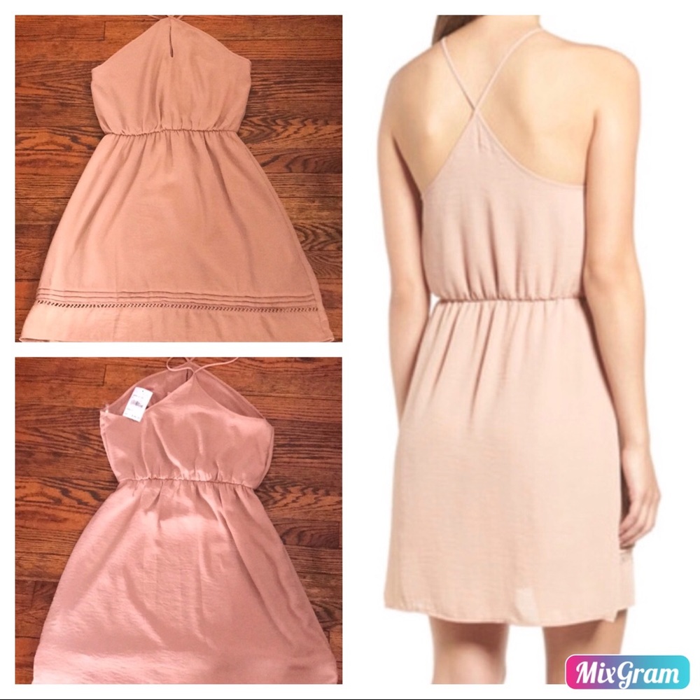 Lush Y-Neck Blouson Mini Dress 👗 in Blush